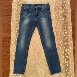 Articles of Society Women's Ankle Length Blue Jeans with Fray Hem